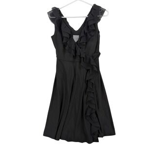 Suzi Chin For Maggy Boutique Dress Womens 2P Black Ruffle Wrap Fit Flare NWT